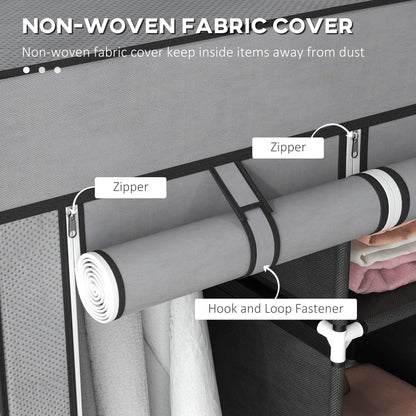 HOMCOM Foldable Fabric Wardrobe for Bedroom, Portable Wardrobe with 5 Shelves, 2 Hanging Rails and 3 Fabric Drawers, Dark Grey