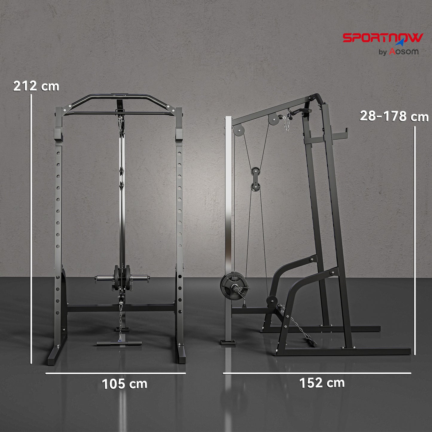 SPORTNOW Power Cage Power Rack with 15-Level Squat Rack, Cable Pulley System, Lat Pulldown & Pull Up Bar--ChewyGames-ChewyGames
