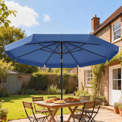 Outsunny 3 m Garden Parasol with Tilt Mechanism & Crank Handle, UPF 30+ Patio Umbrella Outdoor Table Umbrella, Dark Blue