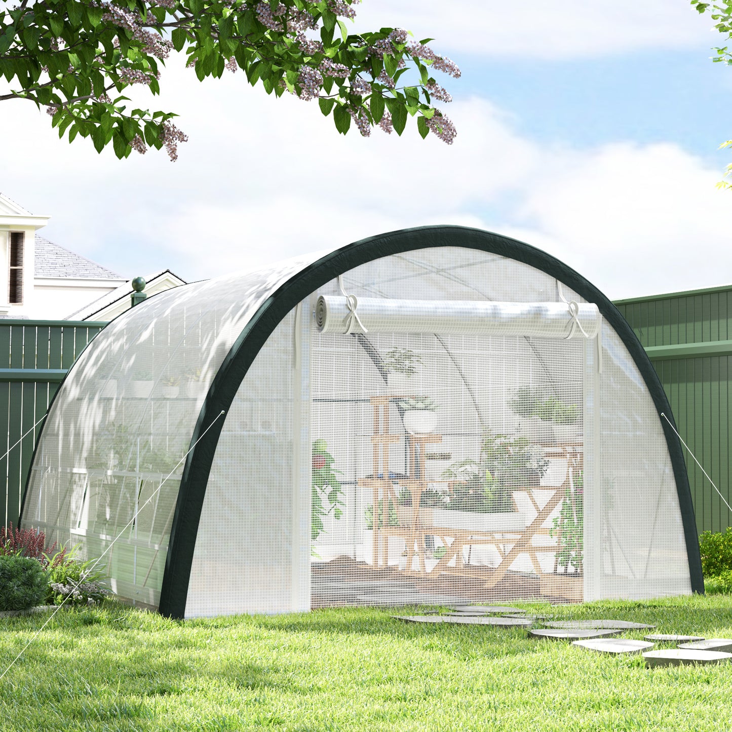 Outsunny 4 x 3(m) Walk-In Tunnel Greenhouse, with Accessories - White