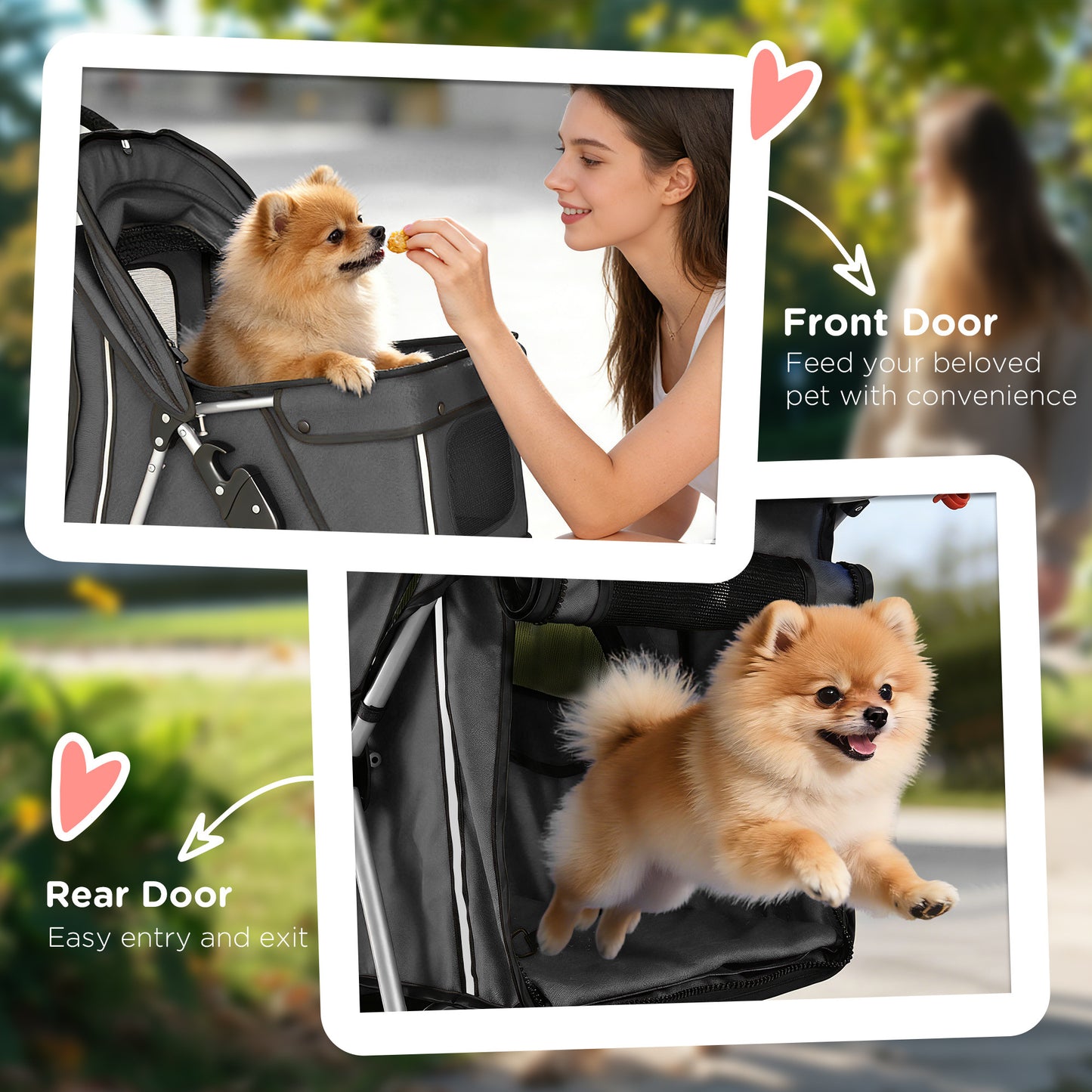 PawHut Dog Stroller, 3 Wheels Foldable Pet Stroller with Adjustable Canopy, Storage Basket for Small Mini Breeds, Dark Grey