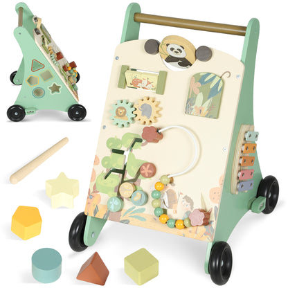 AIYAPLAY Wooden Baby Walker, Push Along Walker Toys with Speed Control, Xylophone, gears and Bead Maze, Green--ChewyGames-AIYAPLAY
