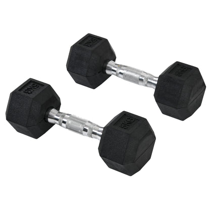 HOMCOM 2x5kg Rubber Dumbbell Sports Hex Weights Sets Gym Fitness Lifting Home-Dumbbells-ChewyGames-ChewyGames