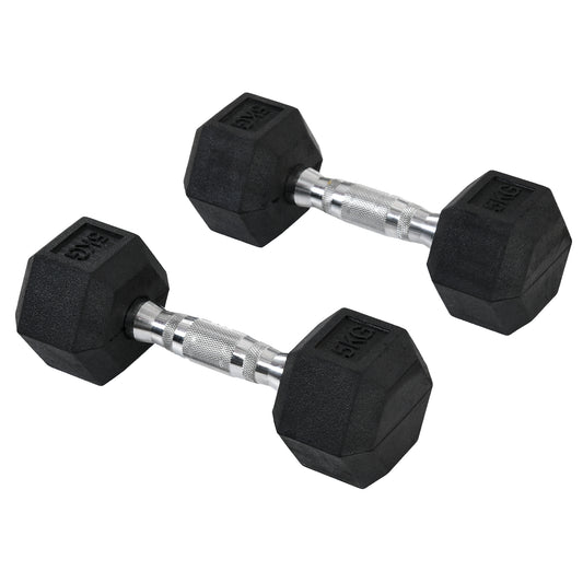 HOMCOM 2x5kg Rubber Dumbbell Sports Hex Weights Sets Gym Fitness Lifting Home--ChewyGames-ChewyGames
