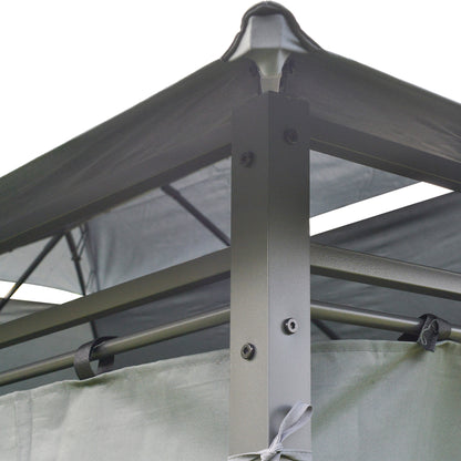 Outsunny 4m x 3(m)Garden Gazebo, Double Roof Outdoor Gazebo Canopy Shelter with Curtains, Solid Steel Frame for Lawn and Deck, Grey