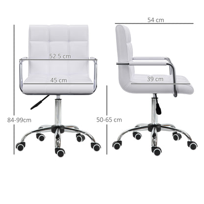 Vinsetto Makeup Vanity Chair, PU Leather Mid Back Office Chair with Adjustable Height, Armrest and Rolling Wheels, White