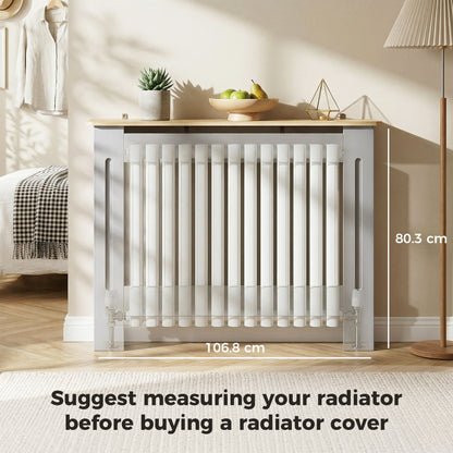 HOMCOM Slatted Radiator Cover, Painted Cabinet with Line Grill Design, 112L × 19W × 81H cm, Grey