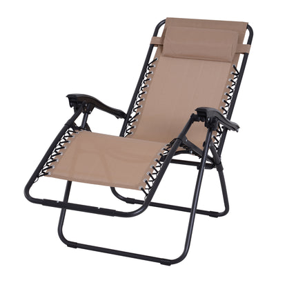 Outsunny Zero Gravity Chair Metal Frame Texteline Armchair Outdoor Folding and Reclining Sun Lounger with Head Pillow for Patio Decking Gardens Camping, Beige