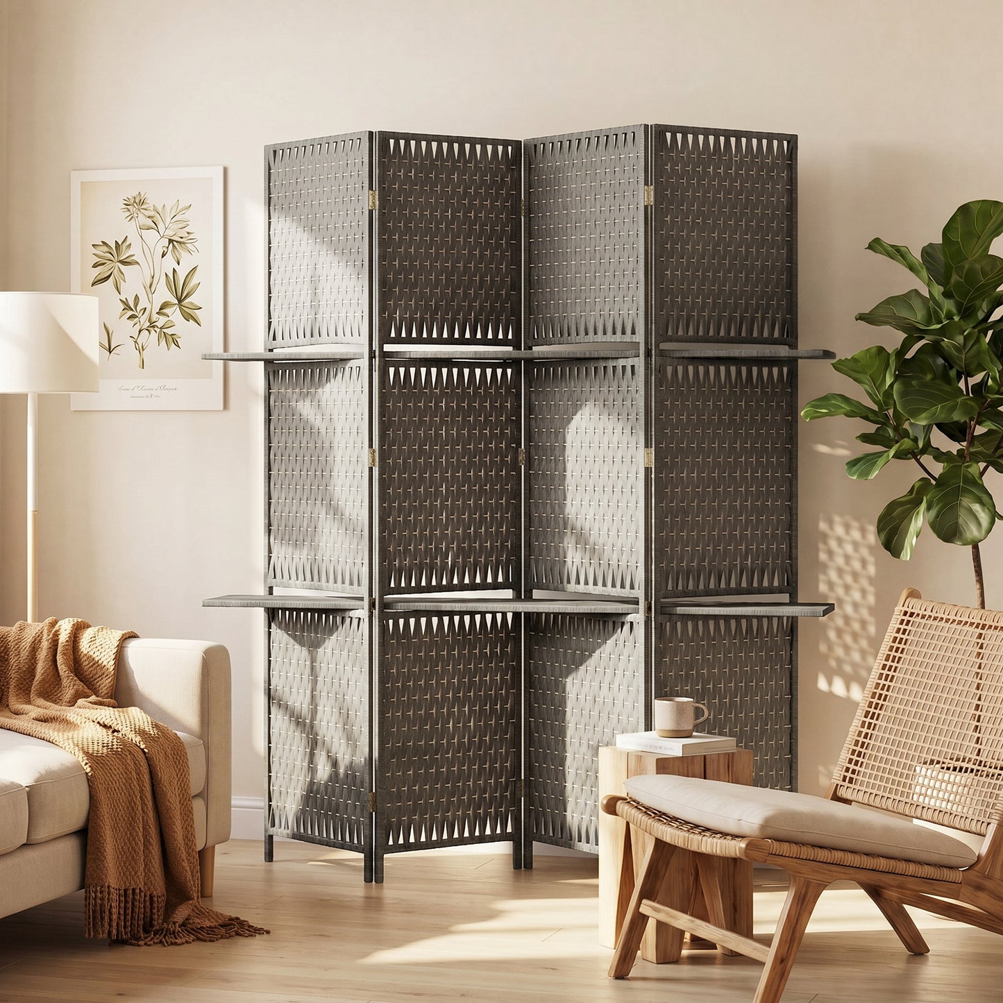 HOMCOM Wave Fibre Freestanding Folding Privacy Screen Panels, Room Divider, Grey