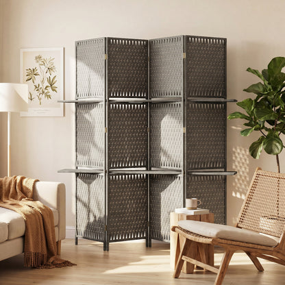 HOMCOM Wave Fibre Freestanding Folding Privacy Screen Panels, Room Divider, Grey