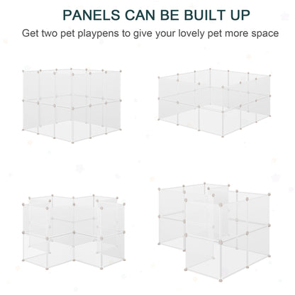 PawHut Pet Playpen DIY Small Animal Cage Open Enclosure Portable Plastic Fence 12 Panels for Hedgehog Guinea Pig White