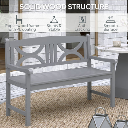 Outsunny 2-Seater Wooden Garden Bench Outdoor Patio Loveseat for Porch, Grey