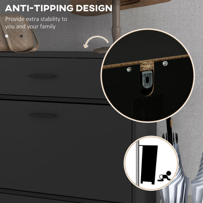 HOMCOM Three Drawer Slim Shoe Storage Cabinet, 12 Shoe Pairs - Black