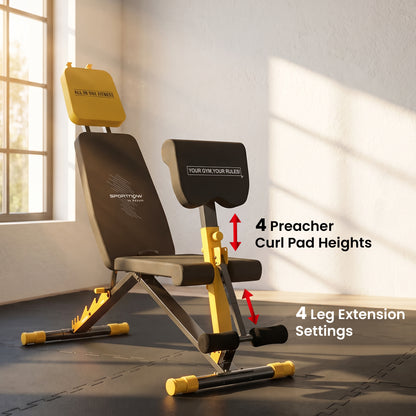 SPORTNOW Adjustable Weight Bench for Home Gym, 300kg Incline Decline Flat Foldable Bench Press with 7 Backrest Positions, Yellow