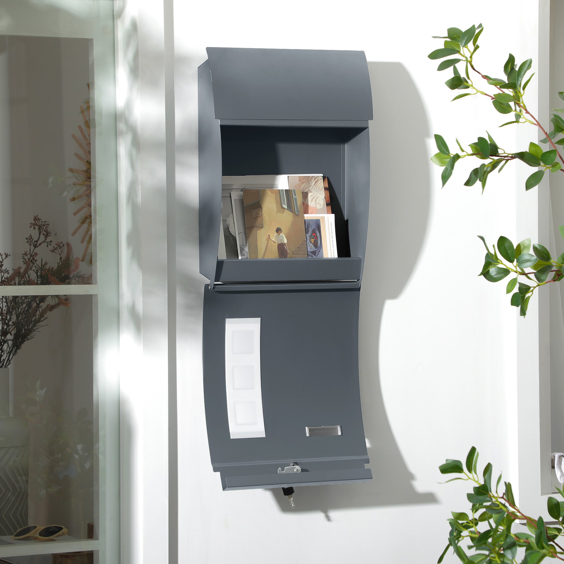 HOMCOM Wall Mounted Letter Box, Weatherproof Post Box for Outside Wall, Modern Mailbox with 2 Keys and Nameplate, Anthracite Grey--ChewyGames-ChewyGames