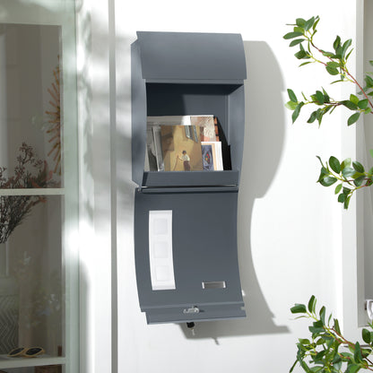 HOMCOM Wall Mounted Letter Box, Weatherproof Post Box for Outside Wall, Modern Mailbox with 2 Keys and Nameplate, Anthracite Grey--ChewyGames-ChewyGames