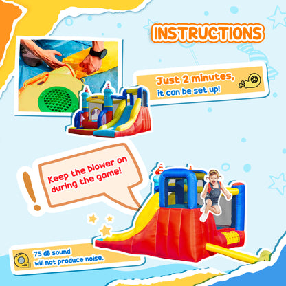 Outsunny Kids Bouncy Castle, 4 in 1 Large Sailboat Style Inflatable House Slide Trampoline Water Pool Climbing Wall with Blower Carrybag for Kids Age 3-8, 2.65 x 2.6 x 2m
