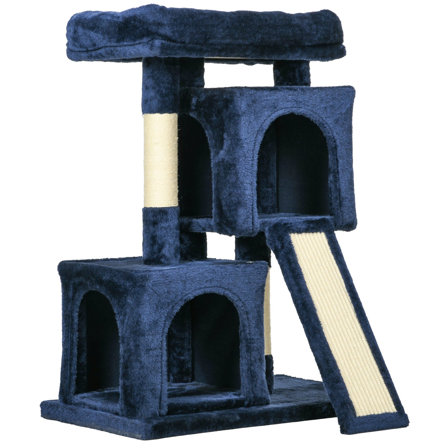 PawHut Sisal Cat Rest & Play Activity Tree w/ 2 House Navy Blue-Cat Trees & Towers-ChewyGames-ChewyGames