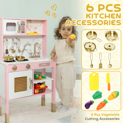 AIYAPLAY Kitchen Playset with Pretend Play Cooking Accessories, Play Kitchen with Oven, Microwave and Sink, Pink--ChewyGames-ChewyGames