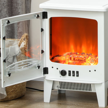 HOMCOM Tempered Glass Casing Electric Fireplace, Freestanding Electric Fire with Realistic Flame Effect, Log Burner with Overheat Protection, 1000w/ 2000W, White