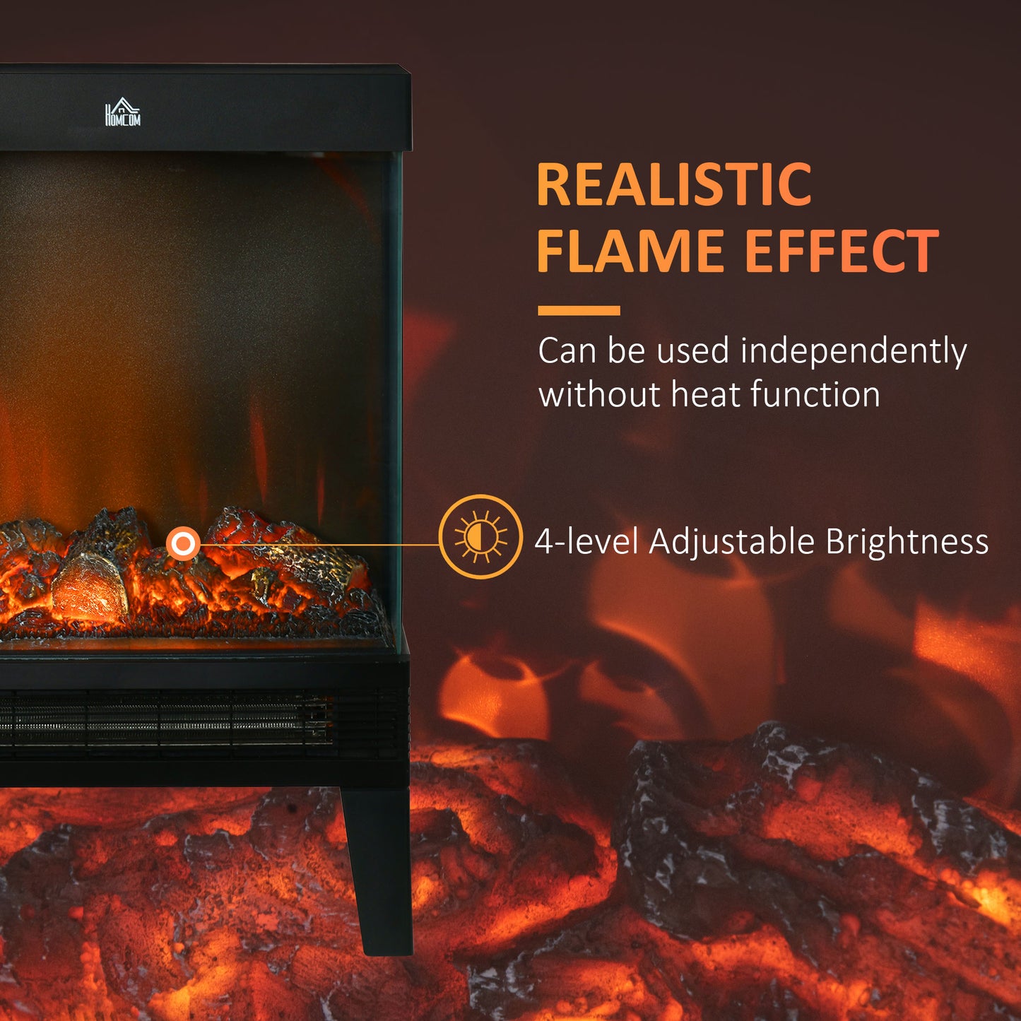 HOMCOM 180° Charming Electric Fireplace Heater, Quiet Freestanding Stove with LED Flame Effect, 3-Sided Tempered Glass Panels, Level-less Temperature Control, Overheat Protection, 1000W/2000W, Black-Indoor Fireplaces-ChewyGames-ChewyGames
