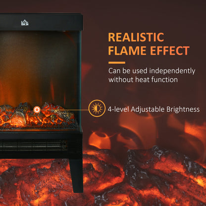HOMCOM 180° Charming Electric Fireplace Heater, Quiet Freestanding Stove with LED Flame Effect, 3-Sided Tempered Glass Panels, Level-less Temperature Control, Overheat Protection, 1000W/2000W, Black-Indoor Fireplaces-ChewyGames-ChewyGames