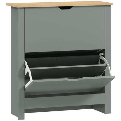 HOMCOM Slim Shoe Cabinet, Narrow Shoe Cupboard with 2 Flip Drawers, Adjustable Shelves for 12 Pairs of Shoes, Light Grey