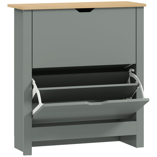 HOMCOM Slim Shoe Cabinet, Narrow Shoe Cupboard with 2 Flip Drawers, Adjustable Shelves for 12 Pairs of Shoes, Light Grey