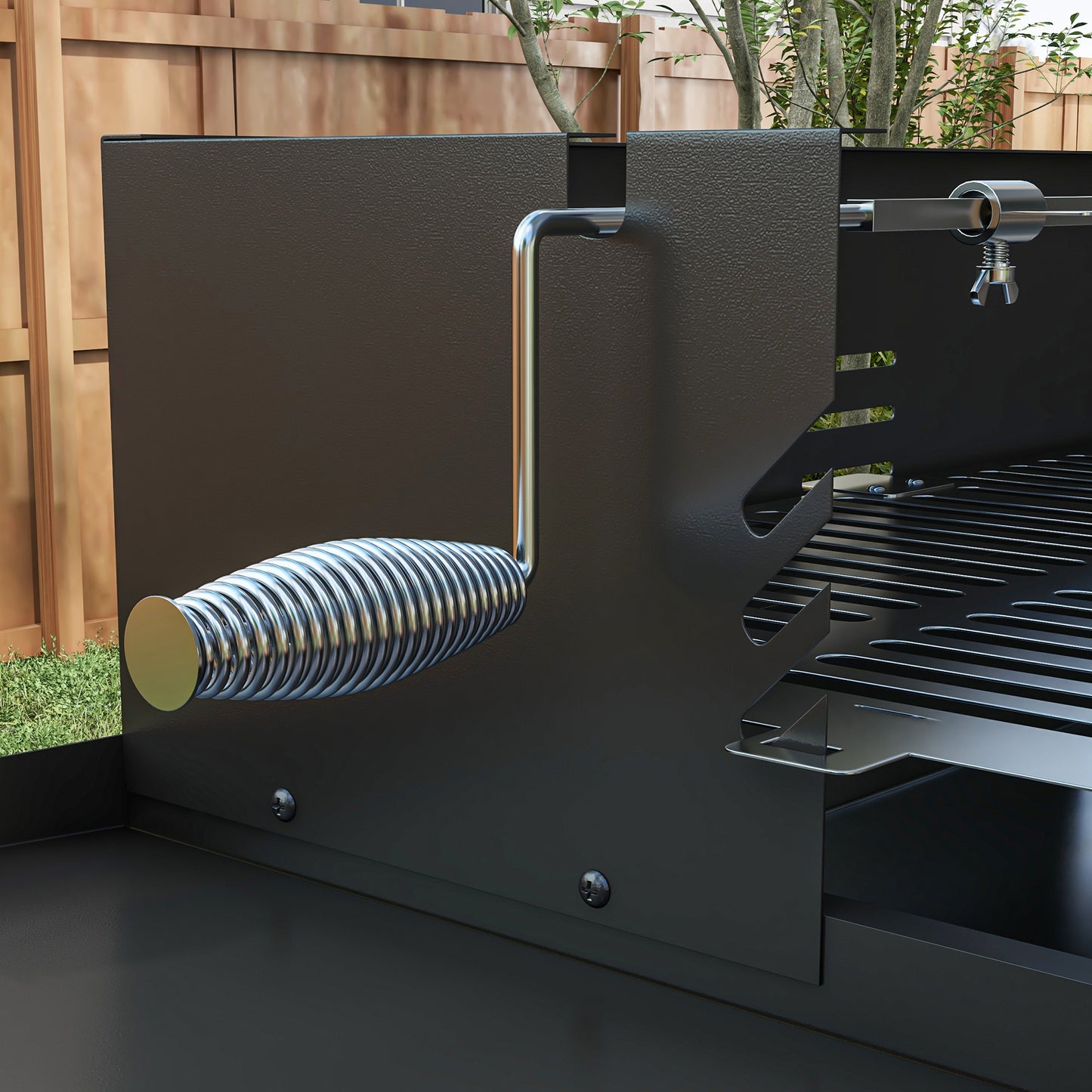 Outsunny BBQ Rotisserie Grill Roaster Charcoal Spit Roasting Machine for Chicken Turkey with 3-Level Grill Grate, Side Shelves