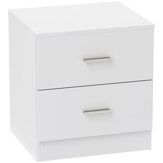 HOMCOM Modern Bedside Table, Beside Cabinet with 2 Drawers, for Bedroom, Living Room, White