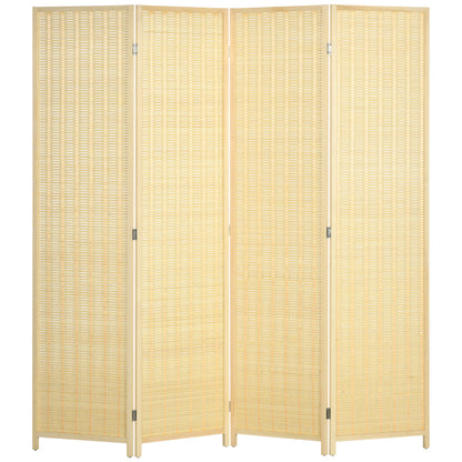HOMCOM 4 Panel Folding Room Divider Screen, Wall Panel Privacy Furniture, Freestanding Paravent Partition Separator for Living Room, Bedroom and Office, 180 x 180cm, Natural