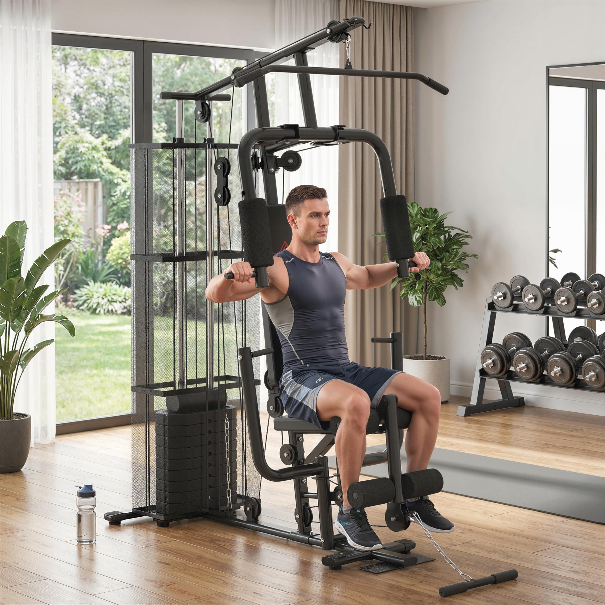 HOMCOM Multifunction Home Gym System Weight Training Exercise Workout Station-Weight Lifting Machines with Pulleys-ChewyGames-ChewyGames
