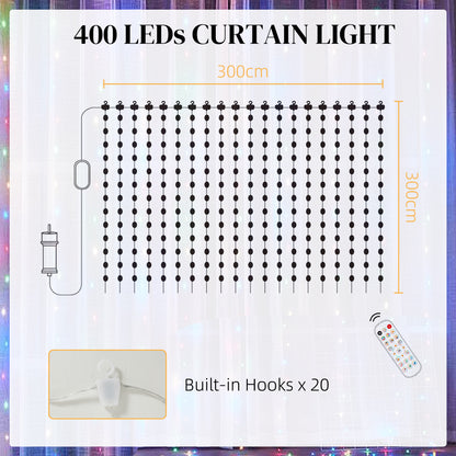 HOMCOM LED Curtain Lights, Smart Curtain Fairy Plug In, Colour Changing Wall Lights with Remote, App, Dynamic DIY Hanging Window String Lights for Bedroom Living Room, 3x3(m), 400 RGBIC LED