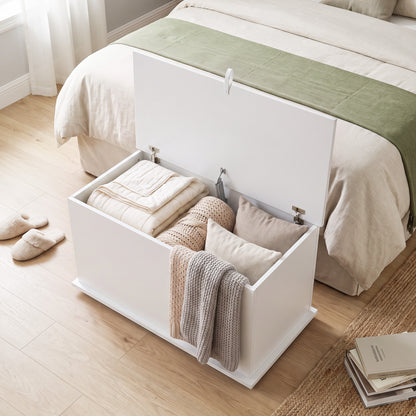 HOMCOM Storage Chest, 102L Blanket Box, Shoe Bench with Safety Hinged Lid, Bed End Bench for Bedroom, 80 x 40 x 45cm, White