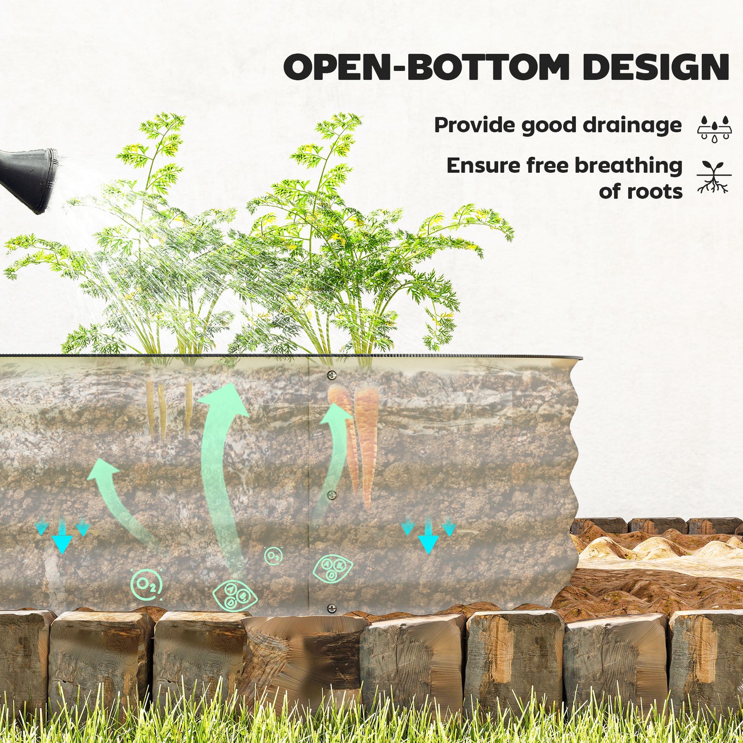 Outsunny Galvanised Raised Garden Bed, Metal Planter Box with Safety Edging, for Flowers, Herbs, Succulents, Cream White