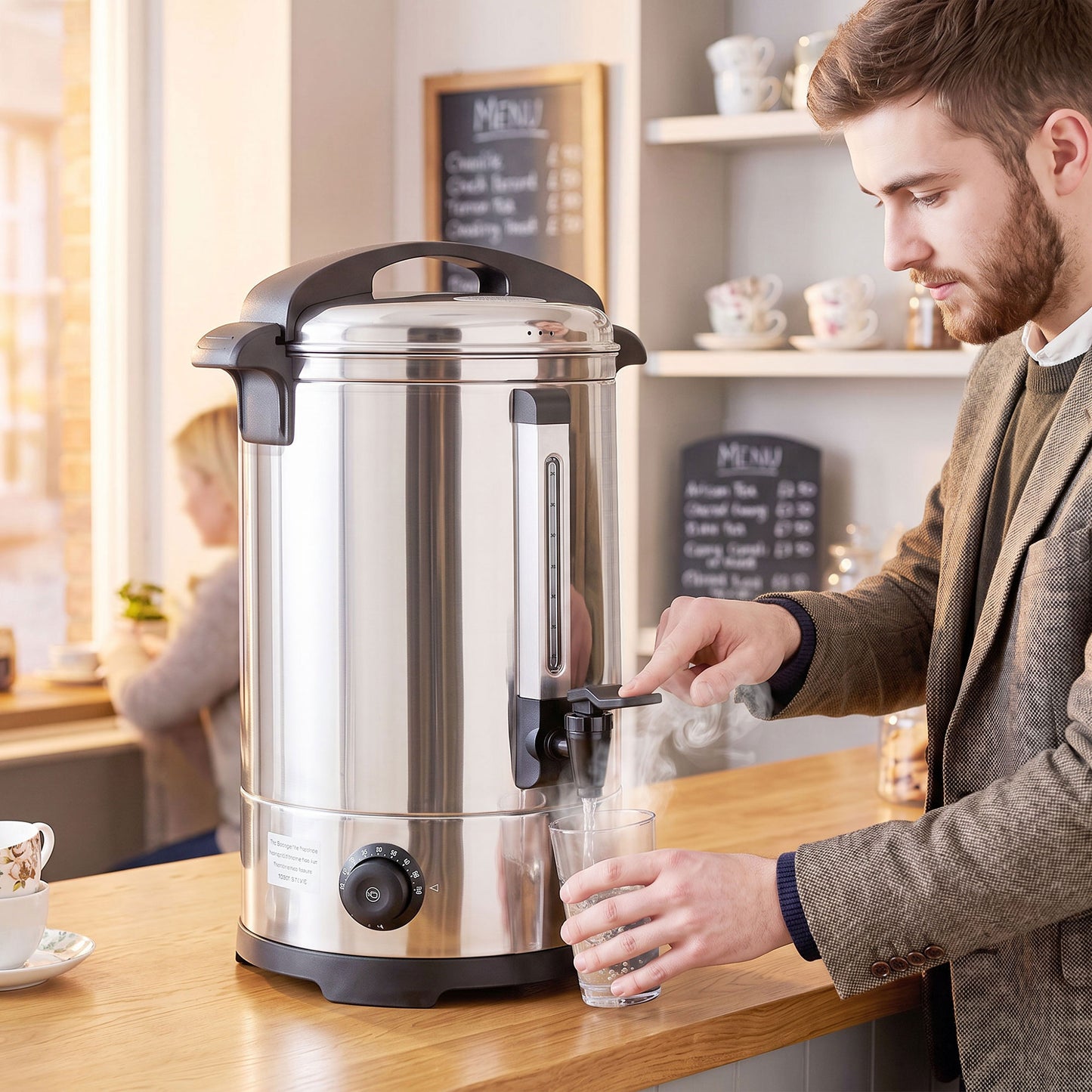 HOMCOM 13L Catering Urn, 2500W Stainless Steel Hot Water Boiler Dispenser with Thermostat, Keep Warm Function and Easy Pour Tap
