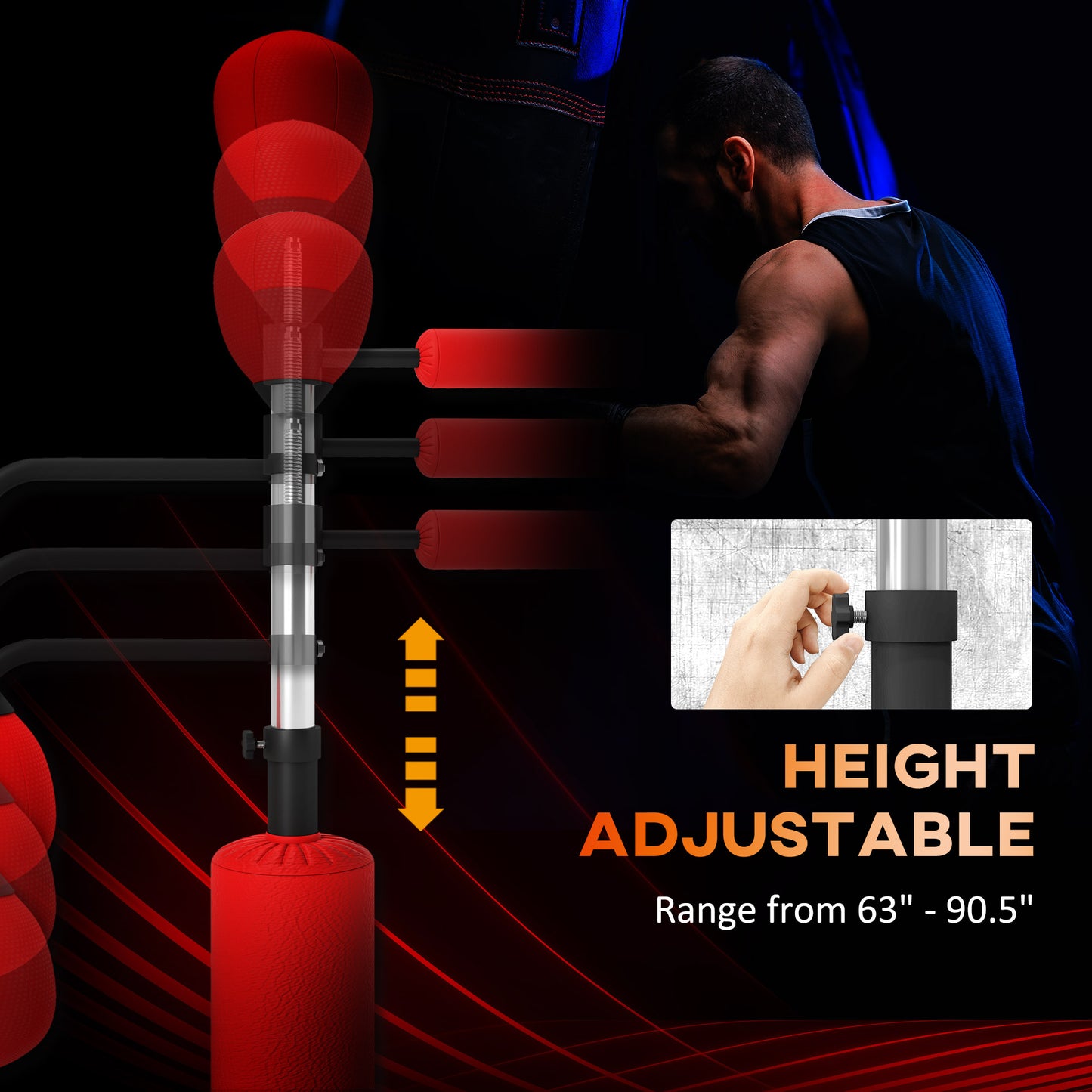 HOMCOM 4-in-1 Boxing Punching Bag, Freestanding with 2 Speed Bals, 360° Reflex Bar, 160-230cm Adjustable Height, Red--ChewyGames-ChewyGames