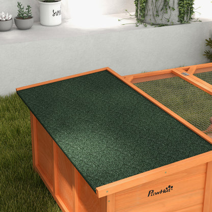 PawHut Rabbit Hutch Outdoor Guinea Pig Hutch with Run Small Animal Off-ground Duck House Hideaway Garden with Openable Roof 125.5 x 100 x 49cm Orange