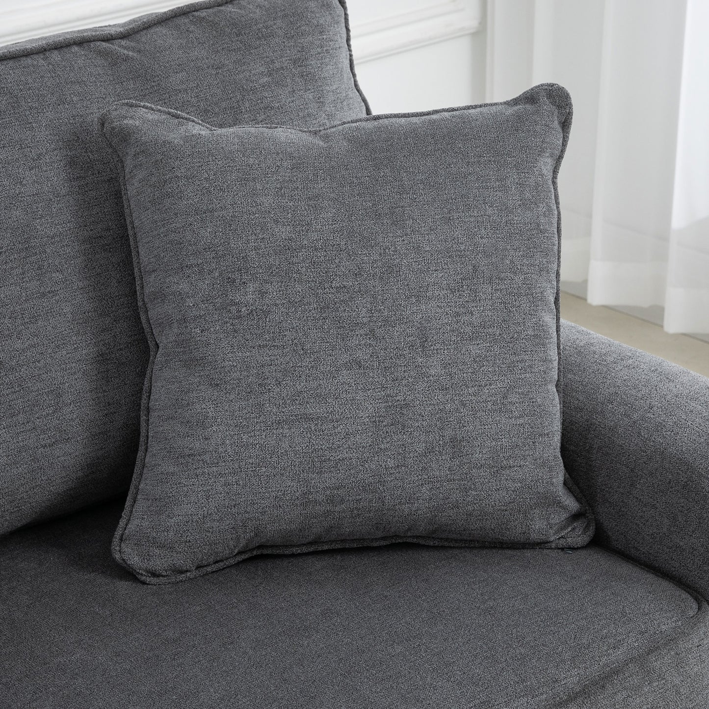 HOMCOM 196cm 3 Seater Sofa, Fabric Sofa with Rubber Wood Legs, Nailhead Trim, 2 Pillows, Small Upholstered Couch Settee for Living Room, Guest Room, Grey--ChewyGames-ChewyGames