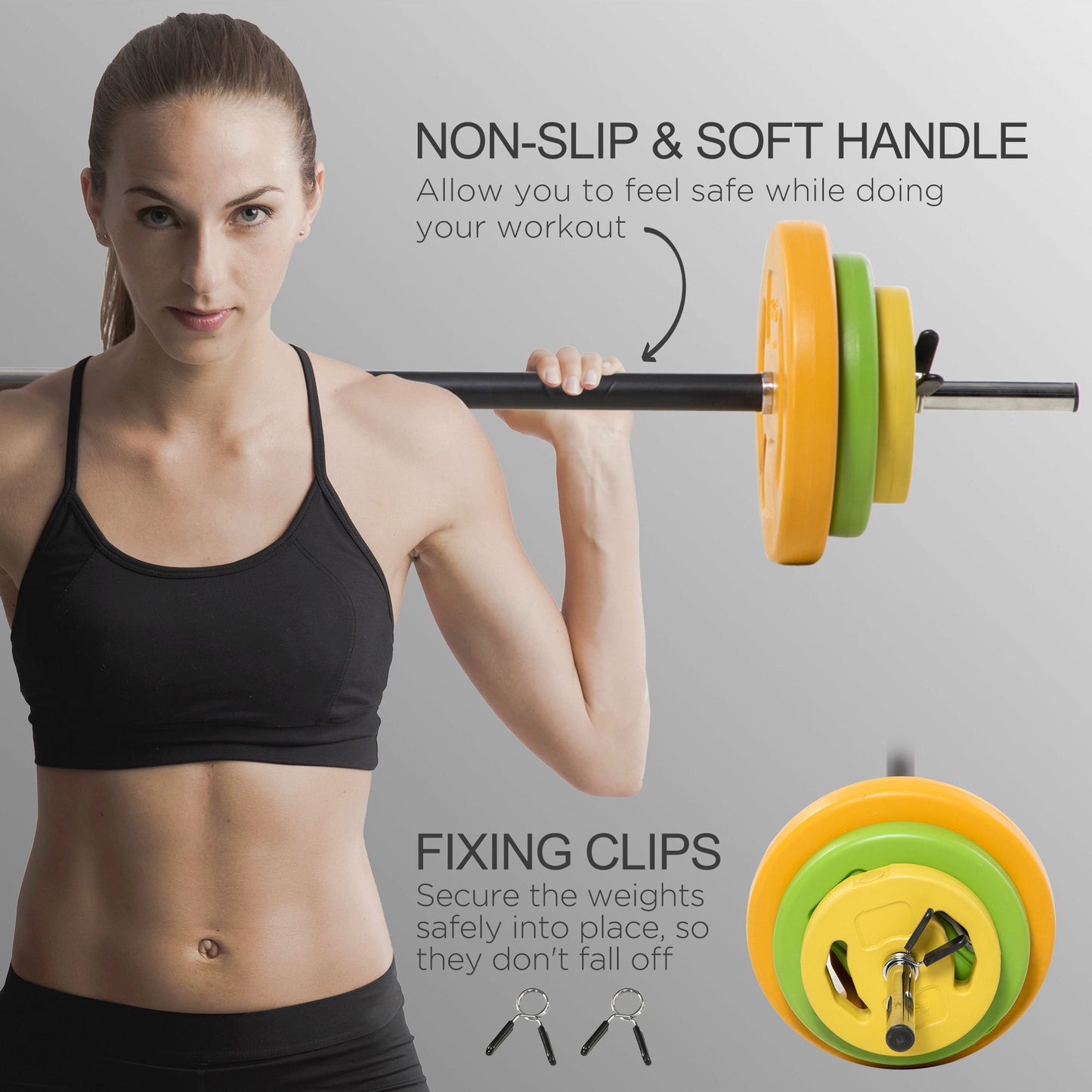 HOMCOM 20kg Adjustable Barbell Weights Set with Barbell Jack, Adjustable Weights Set with Non-slip Handle and Fixing Clip, for Home Gym Strength Training