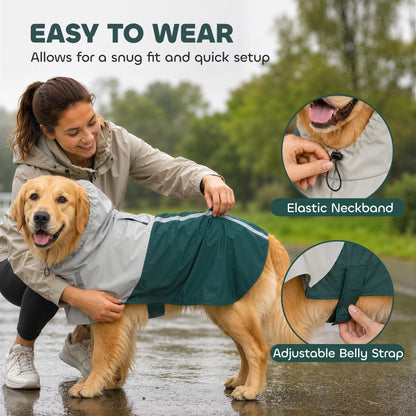 PawHut Dog Raincoat with Hood, Waterproof & Breathable Rain Jacket with Leash Hole, for Large Dogs, Green, L