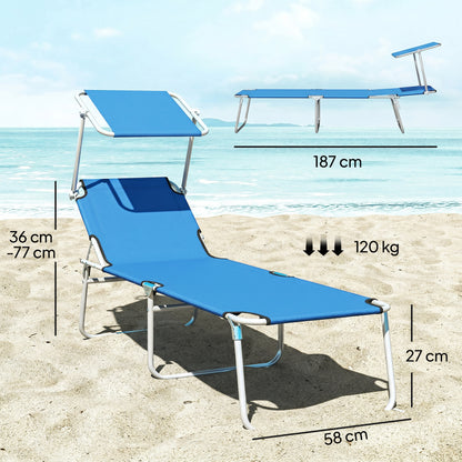 Outsunny Sun Lounger, with Adjustable Face Canopy - Bright Blue