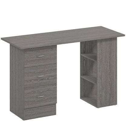 HOMCOM Computer Desk with Drawers, Home Office Desk, Writing Table, PC Workstation with 3 Storage Shelves for Working, Study, 120 x 49 x 72 cm, Grey