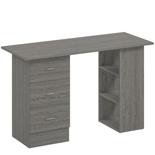 HOMCOM Computer Desk with Drawers, Home Office Desk, Writing Table, PC Workstation with 3 Storage Shelves for Working, Study, 120 x 49 x 72 cm, Grey