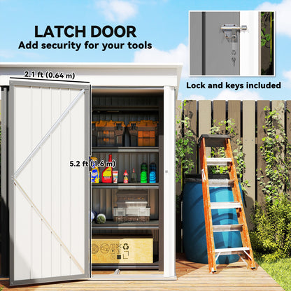 Outsunny Metal Garden Shed, Outdoor Lean-to Shed for Tool Motor Bike, with Adjustable Shelf, Lock, Gloves, 5'x3'x6', Grey