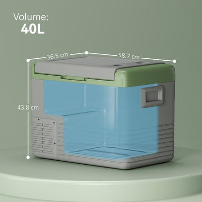 Outsunny 40L Portable Car Refrigerator - Light Green and Grey