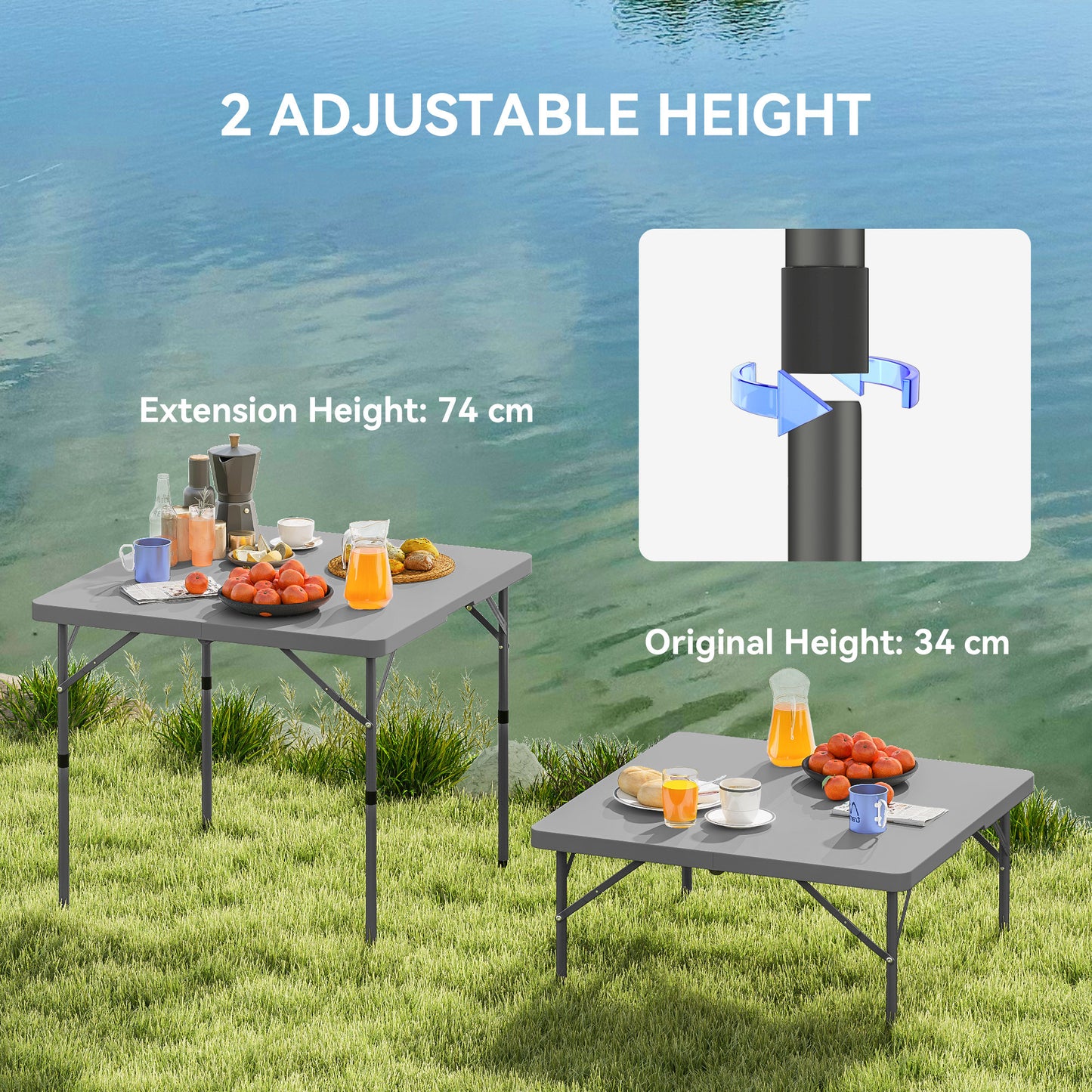 Outsunny 34/74cm Folding Camping Table, with Handle - Grey