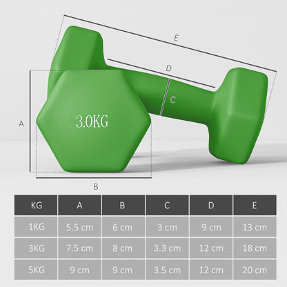 SPORTNOW Hex Dumbbells Set with Dumbbell Rack, Hand Weights for Strength Training Weight Lifting, 2 x 1kg, 2 x 3kg, 2 x 5kg