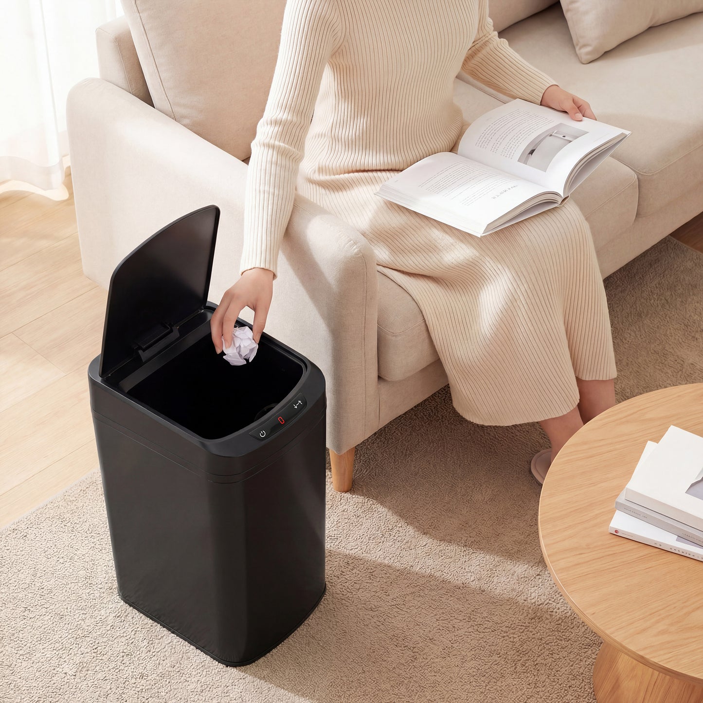 HOMCOM 12L Sensor Bin, Automatic Touchless Motion Sensor Kitchen Bin with Fingerprint Resistant Stainless Steel, Black