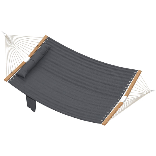 Outsunny Double Hammock 2 Person Swing Bed with Spreader Bars, Pillows, Pad, 200 x 140cm, Grey--ChewyGames-ChewyGames